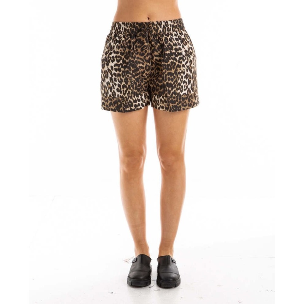 Ganni Leopard Print Shorts Womens EU 42/L Brown Animal Print Elastic Waist